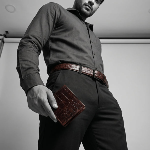 Aascent Premium Leather Wallet and Belt Combo Set - Brown - Aaron Leather Goods Inc