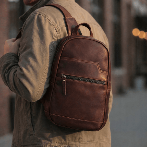 Alvin Leather Backpack - Dark Brown - Aaron Leather Goods