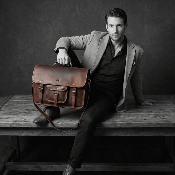Ancona Leather Office Bag 18" - Vintage Brown - Aaron Leather Goods Inc