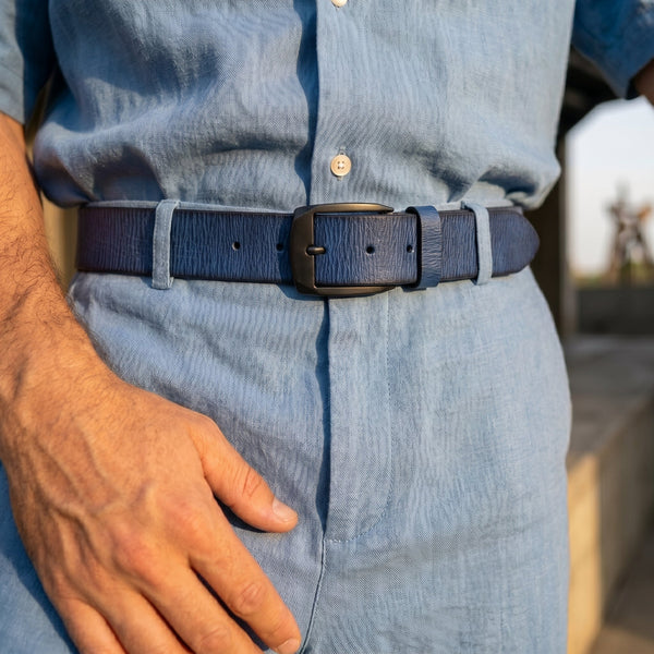 Andalusia Leather Belt - Royal Blue - Aaron Leather Goods Inc