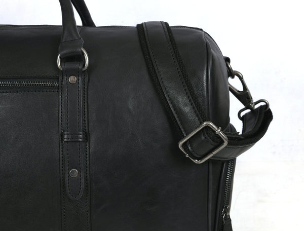 Austin Leather Overnight Bag - Black - Aaron Leather Goods Inc