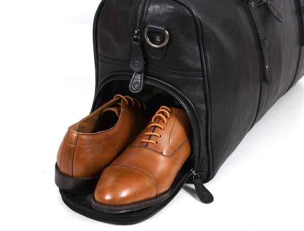 Austin Leather Overnight Bag - Black - Aaron Leather Goods Inc