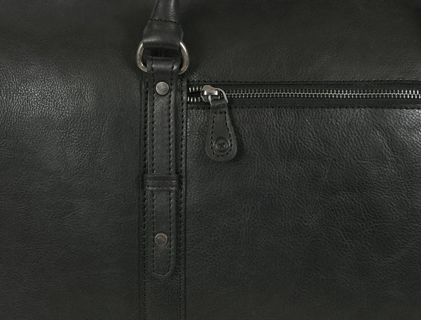Austin Leather Overnight Bag - Black - Aaron Leather Goods Inc