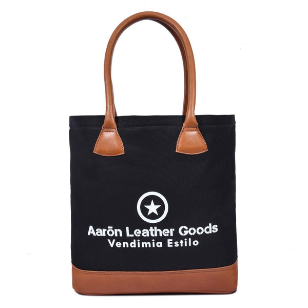 Black Canvas Tote with Premium Leather Handle - Aaron Leather Goods