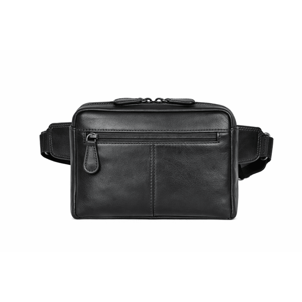 Black Leather Waist Bag with Zipper Pocket - Aaron Leather Goods Inc