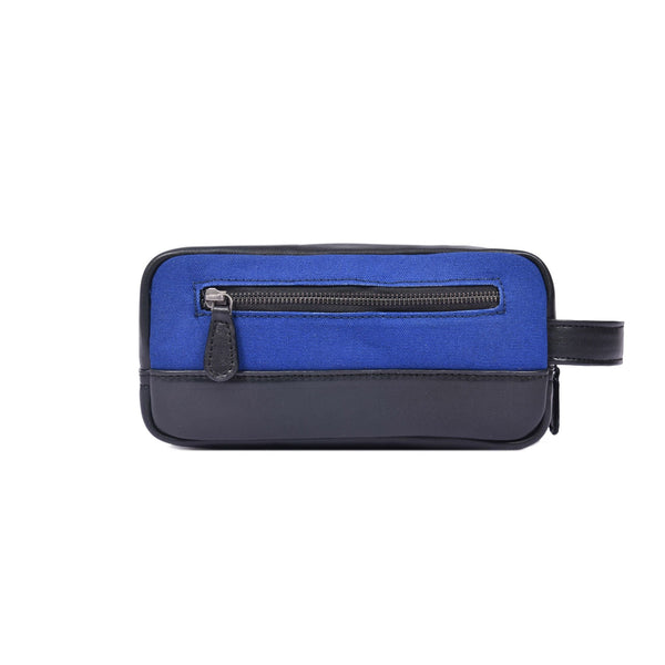 Blue Canvas & Black Leather Zipper Toiletry Pouch - Aaron Leather Goods