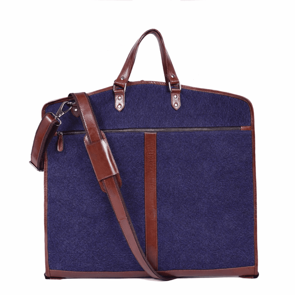 Blue Canvas & Brown Leather Garment Bag - Aaron Leather Goods