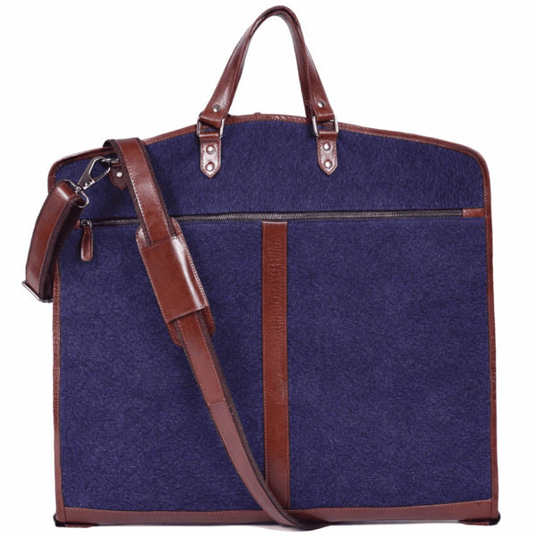 Blue Canvas & Brown Leather Garment Bag - Aaron Leather Goods