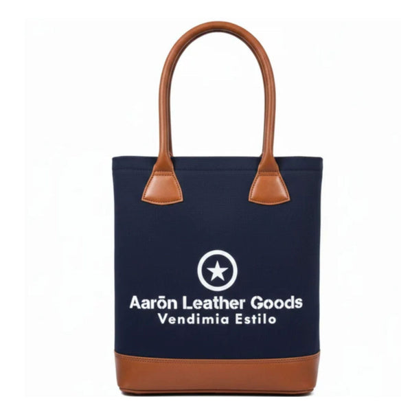 Blue Canvas & Leather Tote Bag for Everyday Use - Aaron Leather Goods