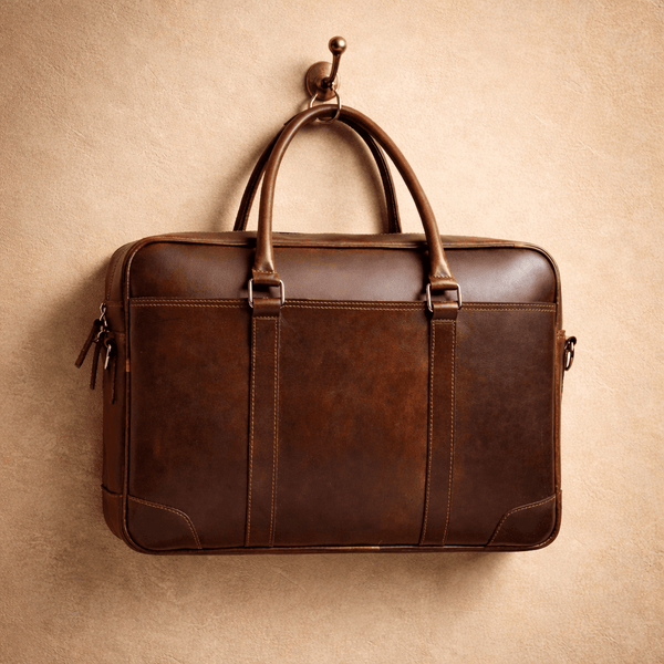 Broadway Leather Office Bag – Walnut Brown - Aaron Leather Goods