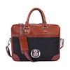 Brown Leather & Black Canvas Laptop Briefcase with Shoulder Strap - Aaron Leather Goods