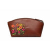 Brown Leather Floral Embroidered Toiletry Pouch - Aaron Leather Goods