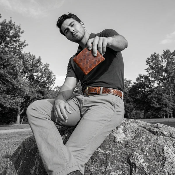 Carmel Leather Belt & Wallet Gift Combo - Brown - Aaron Leather Goods Inc