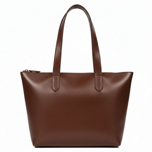 Classic Brown Leather Shoulder Tote - Aaron Leather Goods