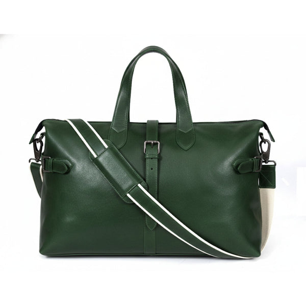 Classic Green Leather Weekender Duffle Bag for Travel - Aaron Leather Goods
