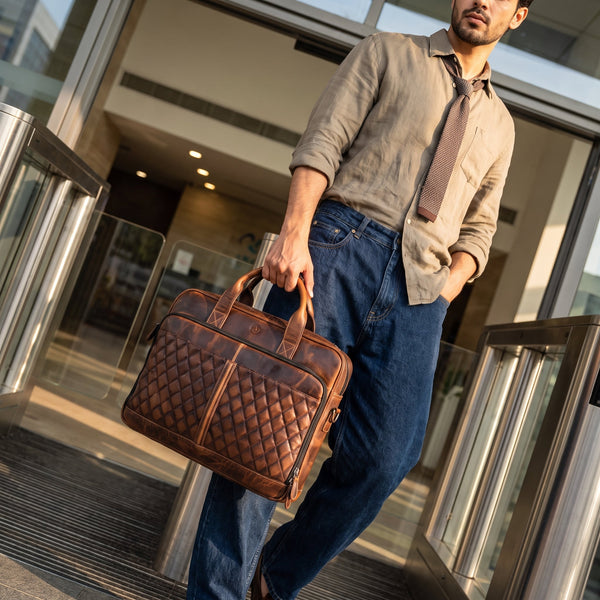 Classic Leather Laptop Briefcase by Aaron Leather Goods - Aaron Leather Goods Inc