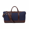 Classic Navy Canvas & Brown Leather Weekender Duffle Bag - Aaron Leather Goods