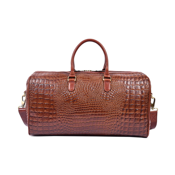 Croc Pattern Leather Duffle Bag with Detachable Shoulder Strap - Aaron Leather Goods