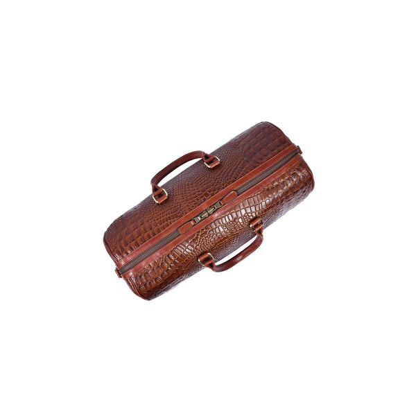 Croc Pattern Leather Duffle Bag with Detachable Shoulder Strap - Aaron Leather Goods