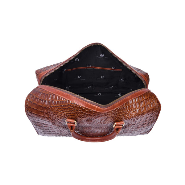 Croc Pattern Leather Duffle Bag with Detachable Shoulder Strap - Aaron Leather Goods