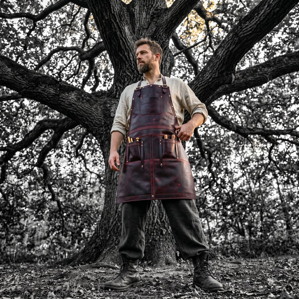 Handcrafted Full - Grain Leather Work Apron with Cross - Back Straps n - Aaron Leather Goods Inc