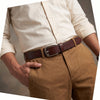 Handcrafted Genuine Dark Brown Leather Belt for Men – Premium Full Grain Leather Dress & Casual Belt with Gift Box - Aaron Leather Goods Inc