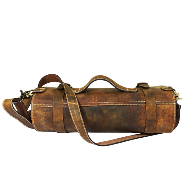 Handcrafted Leather Chef Knife Roll Bag | Vintage Buffalo Leather | Brass Hardware - Aaron Leather Goods Inc