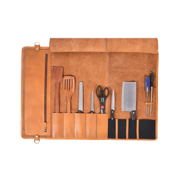 Handmade Leather Knife Roll Bag – Chef Knife Storage & Travel Organizer - Aaron Leather Goods Inc