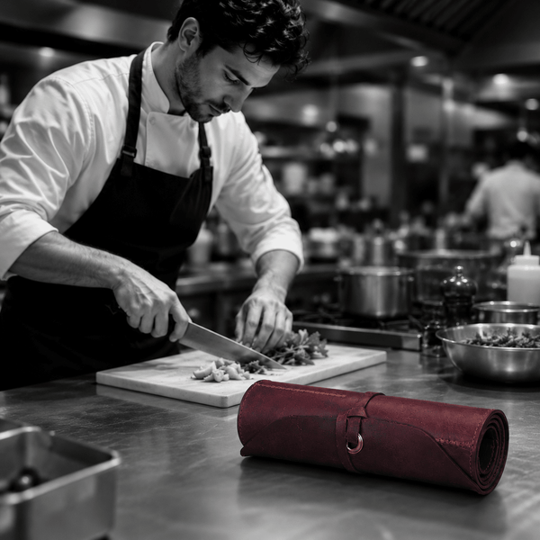 Handmade Leather Knife Roll Bag – Compact Chef Knife Organizer & Travel Case - Aaron Leather Goods Inc