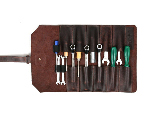 Handmade Leather Tool Roll Organizer – Rustic Full Grain Leather Storage Case - Aaron Leather Goods Inc
