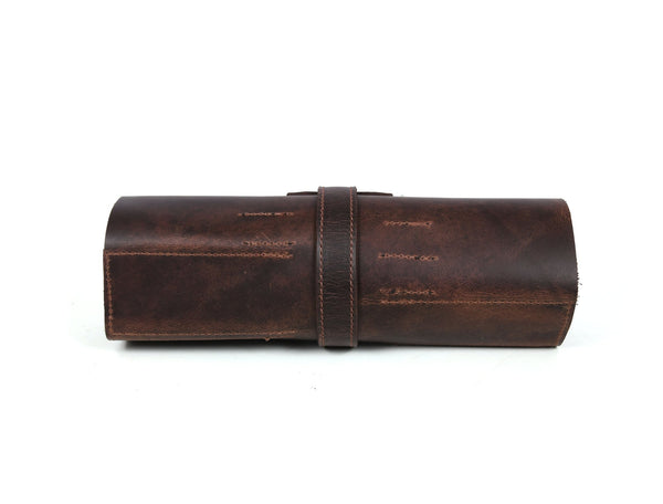 Handmade Leather Tool Roll Organizer – Rustic Full Grain Leather Storage Case - Aaron Leather Goods Inc