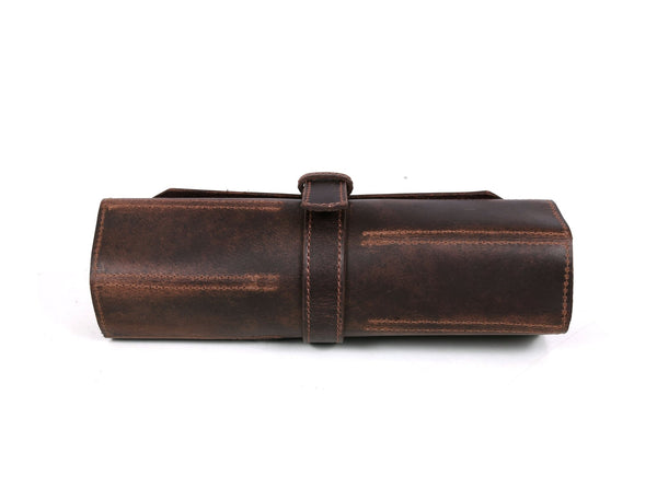 Handmade Leather Tool Roll Organizer – Rustic Full Grain Leather Storage Case - Aaron Leather Goods Inc