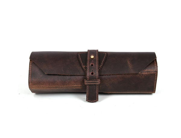 Handmade Leather Tool Roll Organizer – Rustic Full Grain Leather Storage Case - Aaron Leather Goods Inc