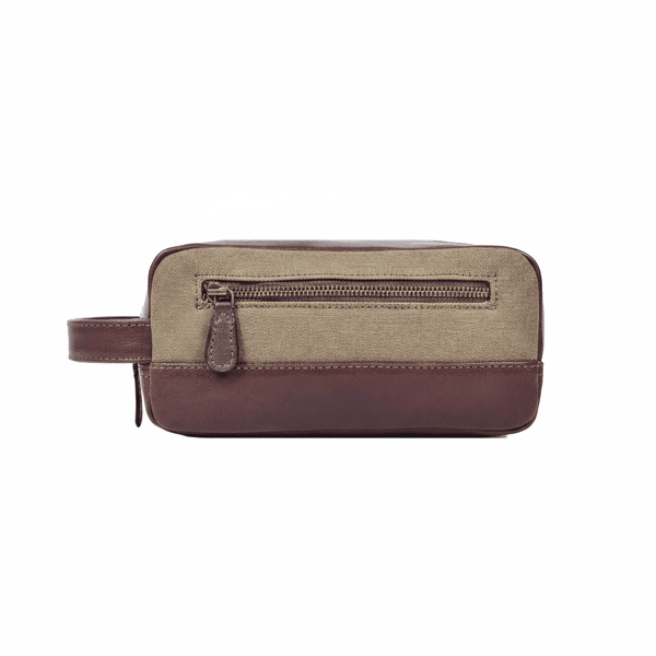 Leather & Canvas Travel Toiletry Bag with Front Zipper Pocket - Aaron Leather Goods