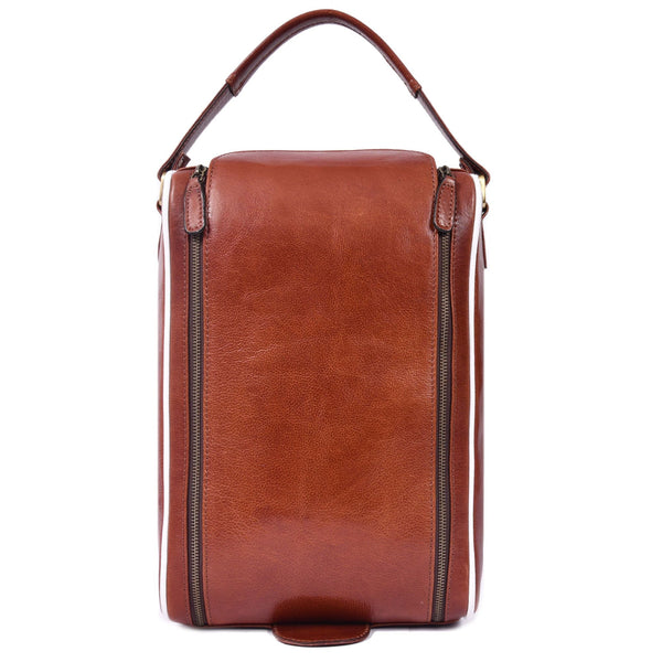 Leather Golf Shoe Bag with Dual Zipper & Top Handle - Aaron Leather Goods