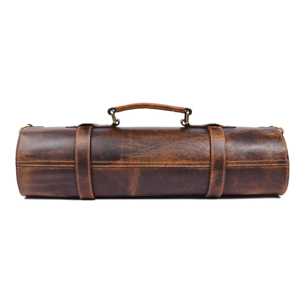 Leather Knife Roll Bag with Handle – Handmade Rustic Chef Knife Roll, - Aaron Leather Goods Inc