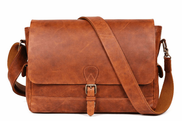 Leather Messenger Bag with Buckle Closure & Adjustable Strap - Aaron Leather Goods Inc