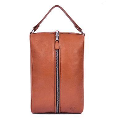 Leather Travel Toiletry Bag with Handle & Zip - Aaron Leather Goods