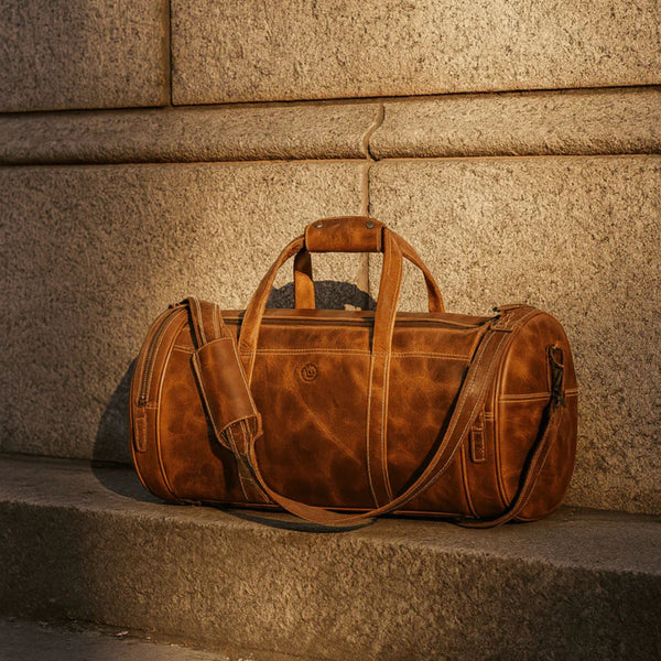 Leather Weekender Bag - light brown - Aaron Leather Goods