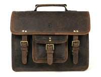 Aaron Leather Goods leather Briefcase & Organizer Combo- Brown