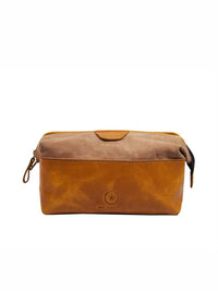 Valencia Canvas Leather Toiletry Bag - Caramel Brown