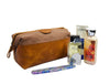 Valencia Canvas Leather Toiletry Bag - Caramel Brown - Aaron Leather Goods 