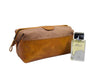 Valencia Canvas Leather Toiletry Bag - Caramel Brown - Aaron Leather Goods 