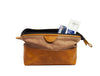 Valencia Canvas Leather Toiletry Bag - Caramel Brown - Aaron Leather Goods 