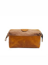 Valencia Canvas Leather Toiletry Bag - Caramel Brown - Aaron Leather Goods 