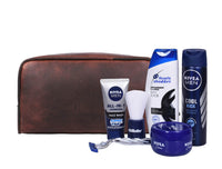 Tampa Leather Toiletry Bag - Walnut Brown