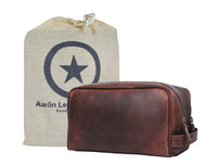 Tampa Leather Toiletry Bag - Walnut Brown