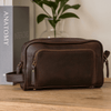 Barcelona Leather Toiletry Bag - Walnut Brown - Aaron Leather Goods