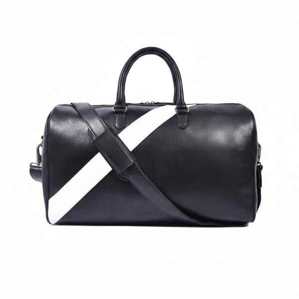 Luxury Black Leather Weekender Duffle Bag - Aaron Leather Goods