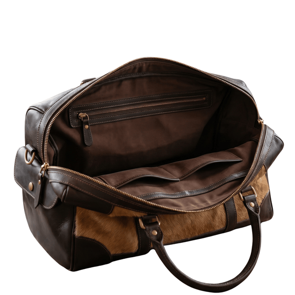Luxury Hair - On Leather Duffle Bag for Men – Vintage Brown Travel Weekender with Shoulder Strap - Aaron Leather Goods Inc